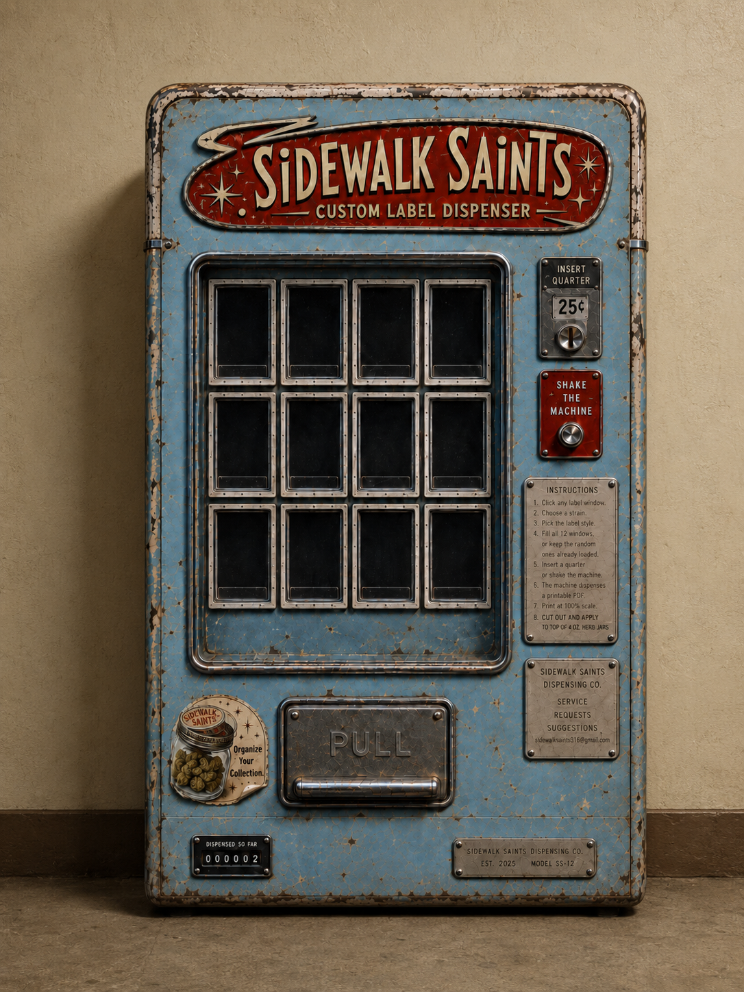 Sidewalk Saints Custom Label Dispenser vending machine