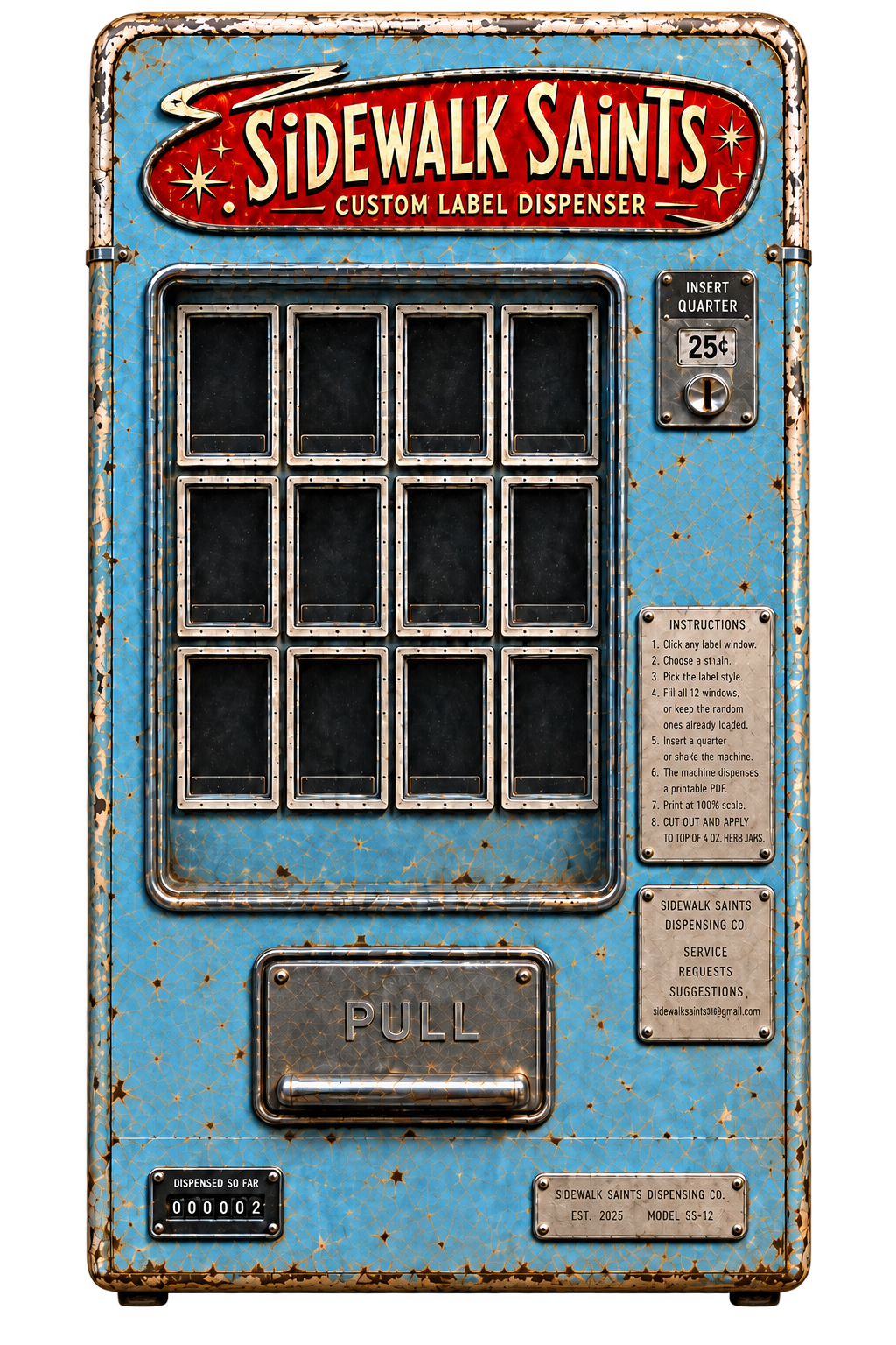 Sidewalk Saints Custom Label Dispenser vending machine
